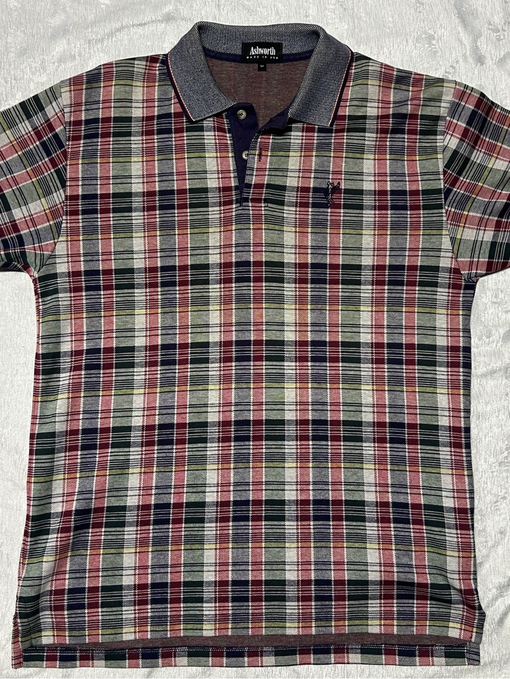 Vintage 90s Ashworth Plaid Golf Shirt - Made in USA - Size M